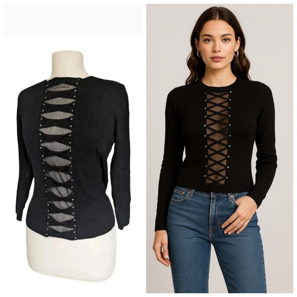 Black Lace-Up Women's Sweater